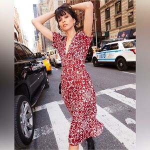 The Kooples Red Printed Puff Sleeve Dress K8